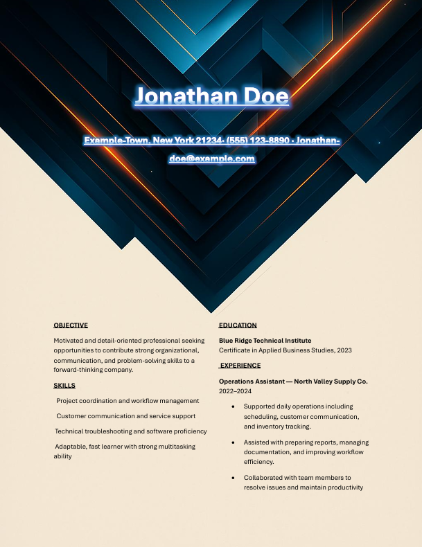 Apex Radiance resume template preview