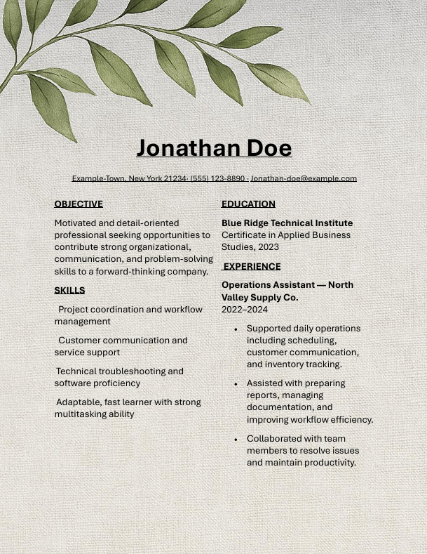 Botanical Linen resume template preview