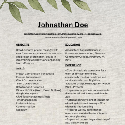 Botanical Linen Resume Template (A1.0) — Template Only