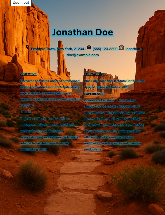 Canyon Ascent resume template preview