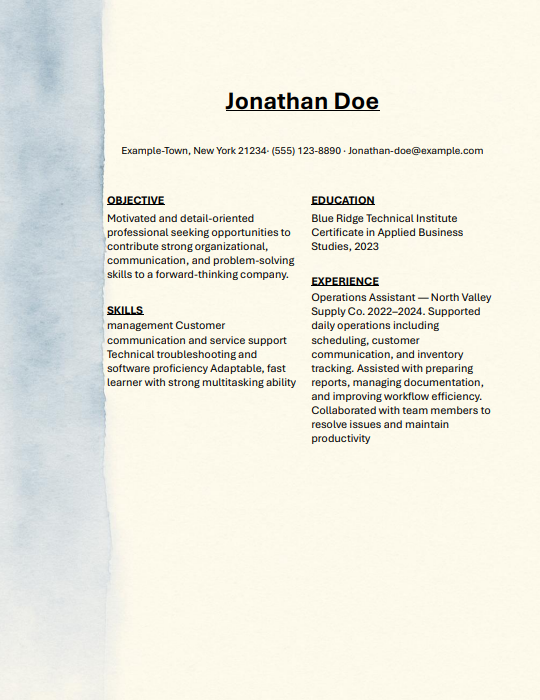 Soft Watercolor Edge resume template preview