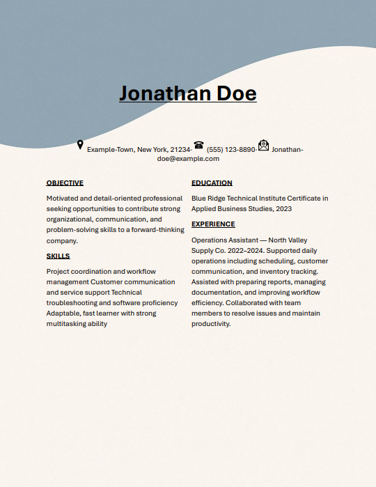 Soft Wave Header resume template preview